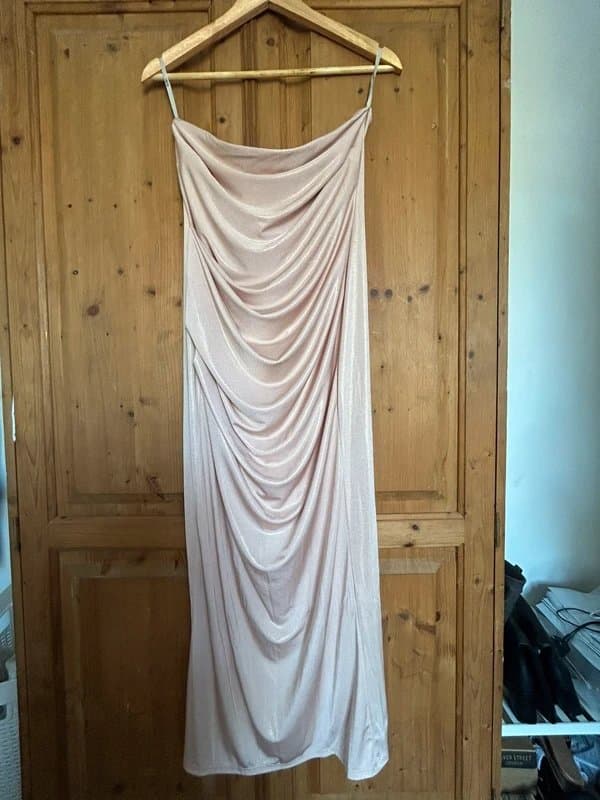 ASOS Design Bandeau ruched pink dress