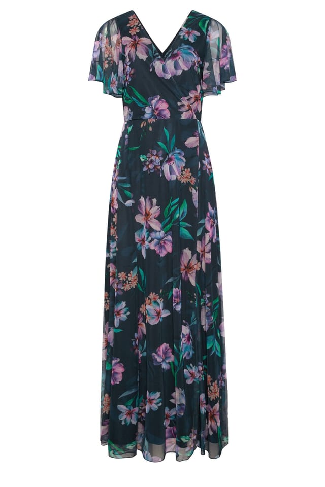 Long Tall Sally Long Tall Sally Women's Tall Floral Mesh Wrap Maxi Dress in Dark Navy - 2