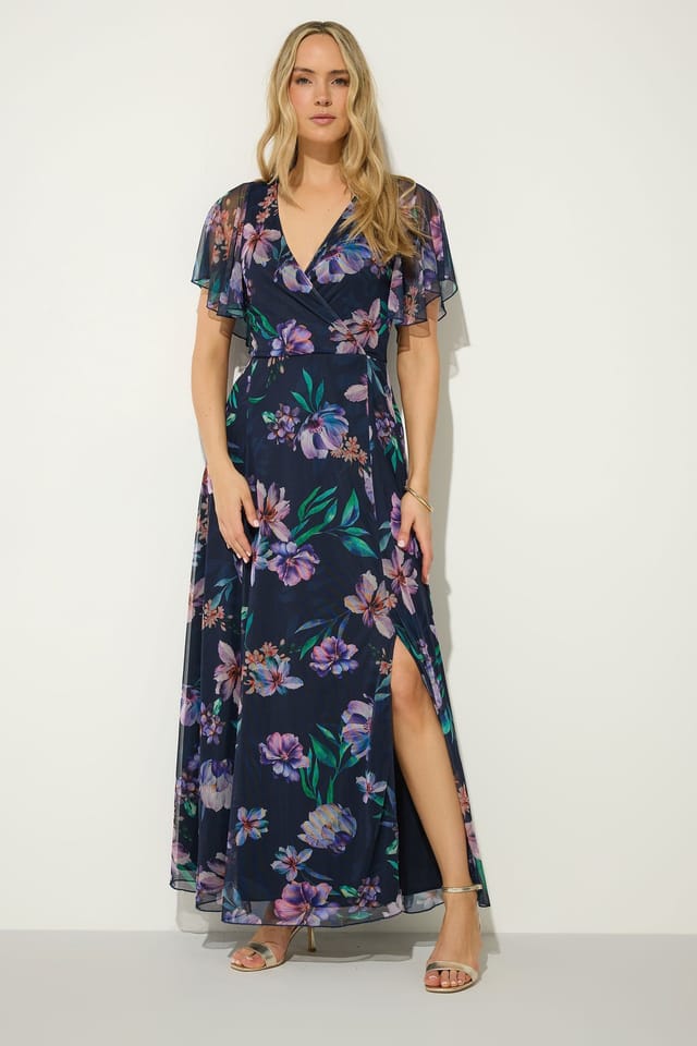 Long Tall Sally Long Tall Sally Women's Tall Floral Mesh Wrap Maxi Dress in Dark Navy - 3