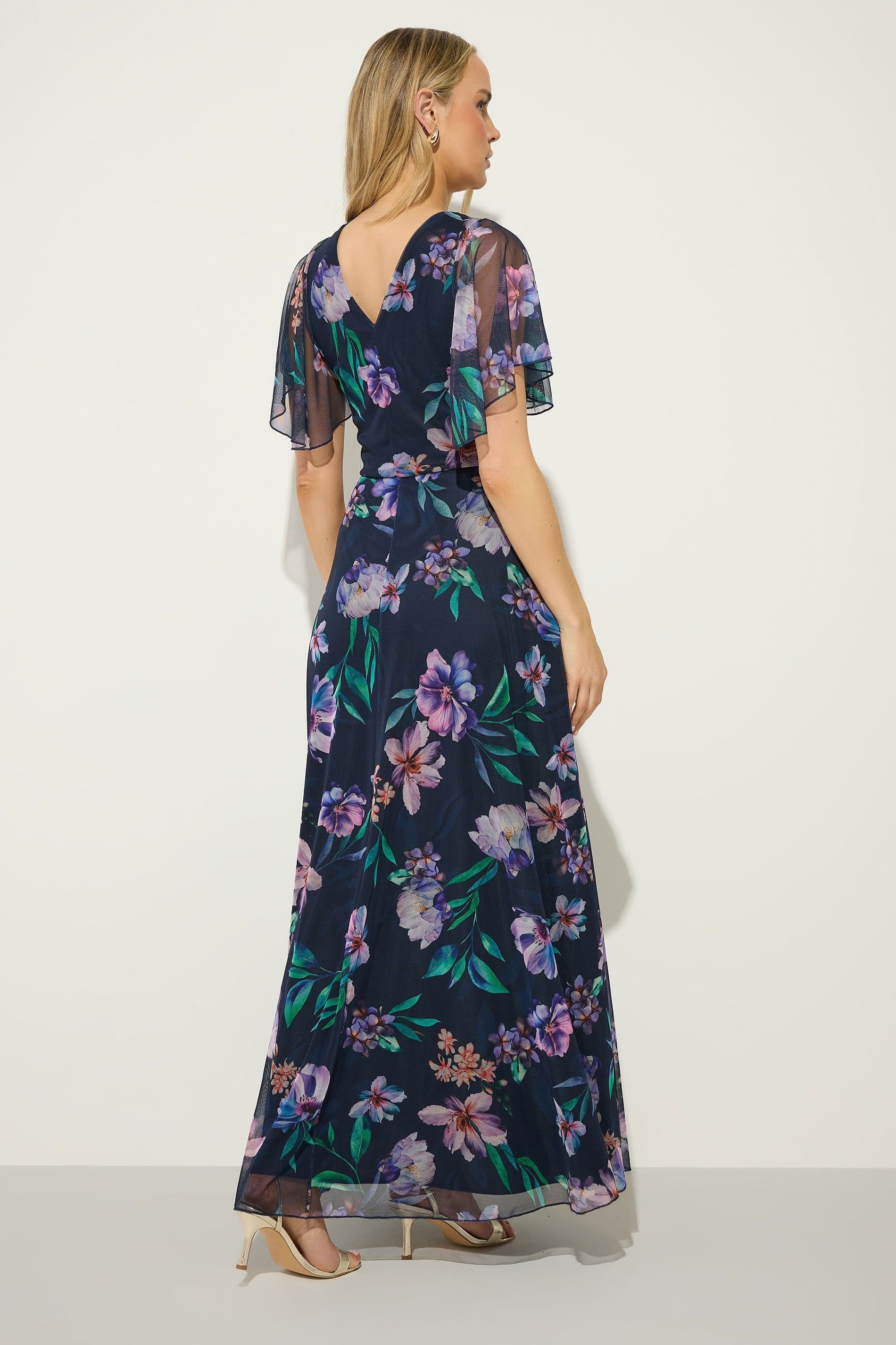Long Tall Sally Long Tall Sally Women's Tall Floral Mesh Wrap Maxi Dress in Dark Navy - 4