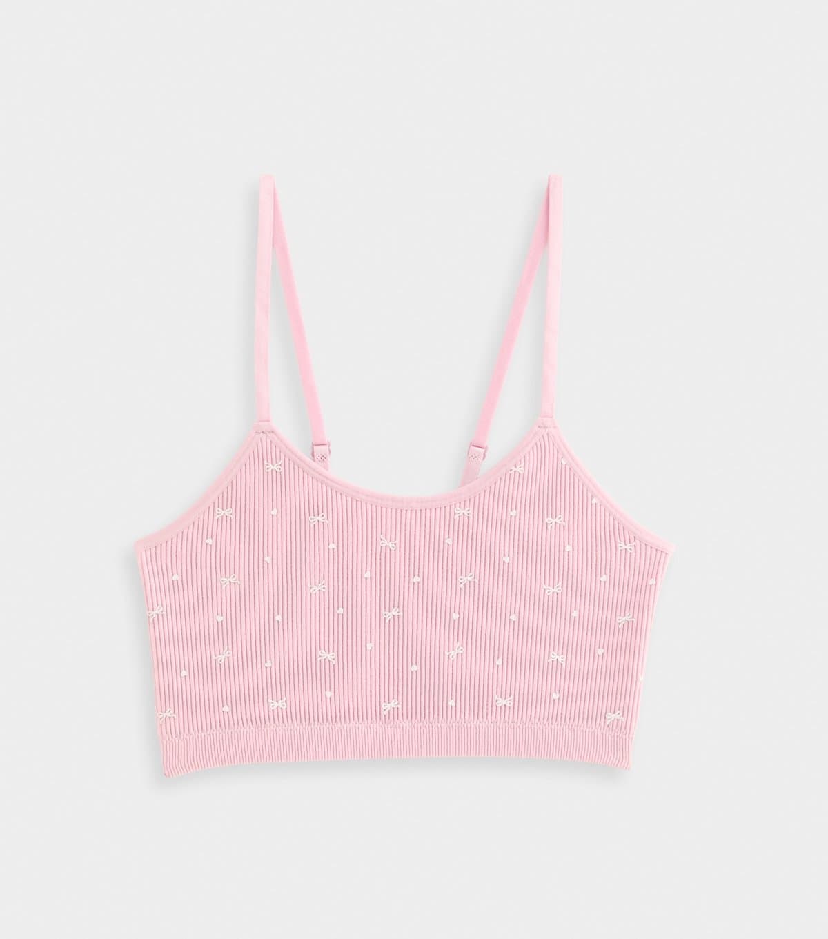 New Look Girls' Pink Bow Print Ribbed Bralette New Look