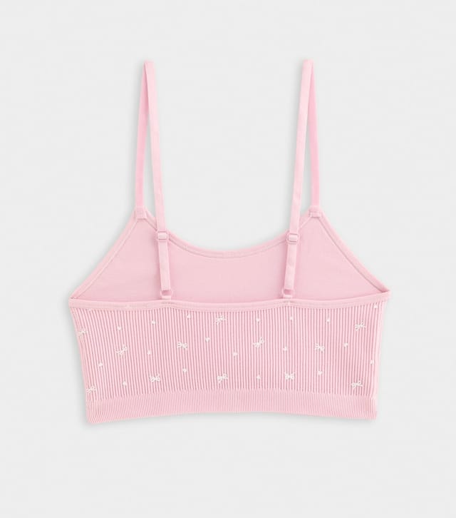 New Look Girls' Pink Bow Print Ribbed Bralette New Look - 2