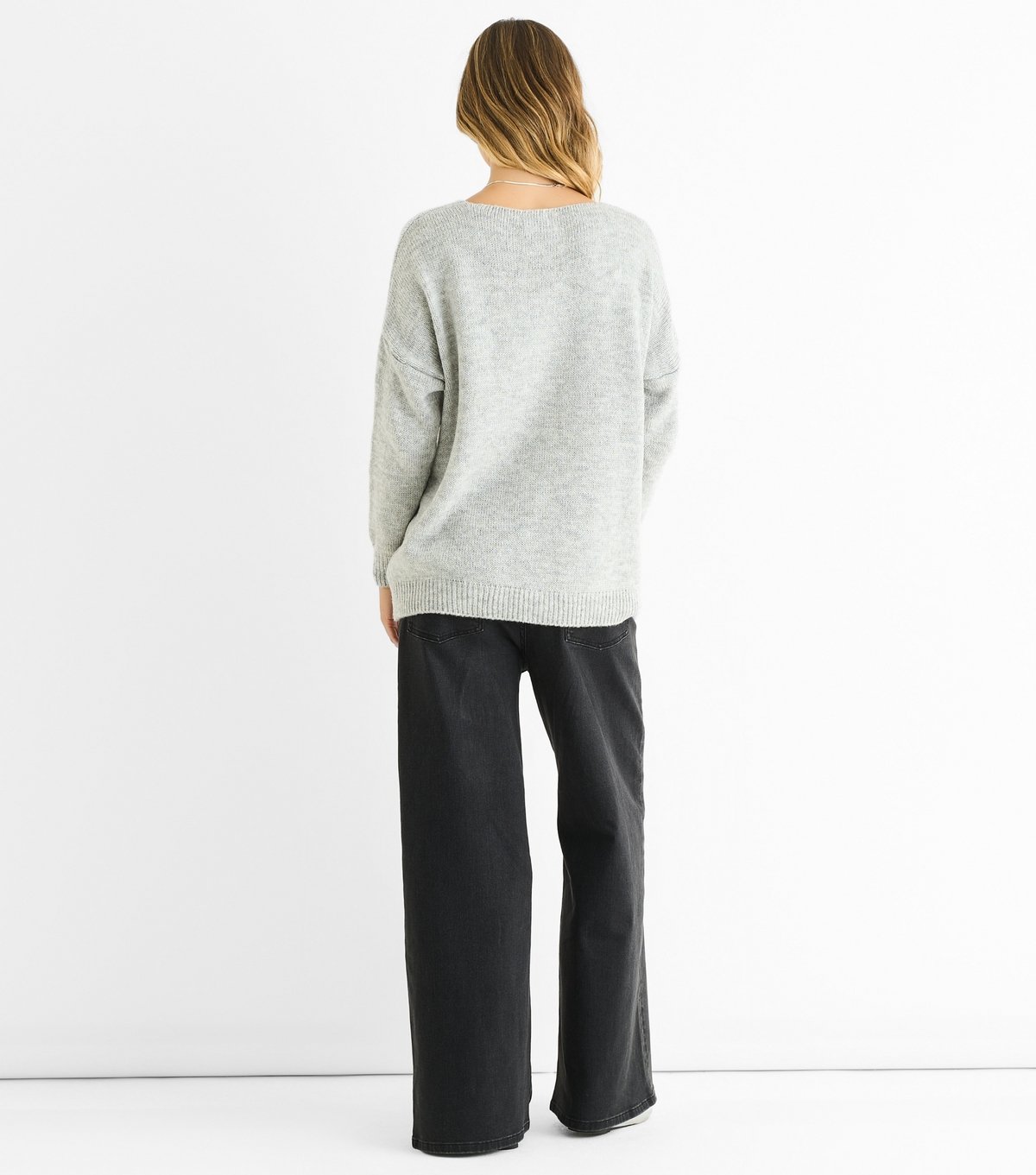 Gini London Women's Grey Flower Pattern Knit Jumper Gini London New Look - 4