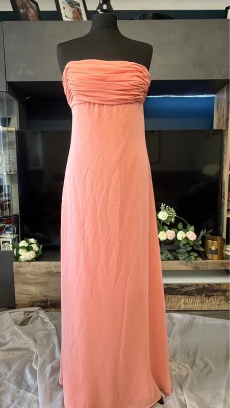 dessy collection Vintage coral chiffon ruched bust long dress size Uk 12