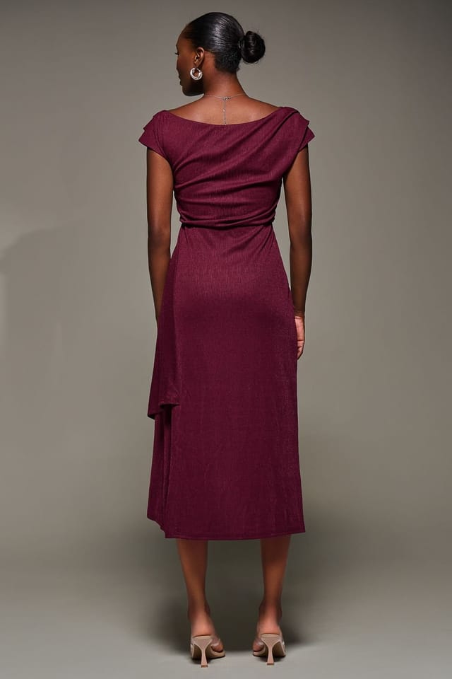 Jolie Moi Jolie Moi Women's Draped Jersey Cowl Neck Midi Dress in Burgundy - 2
