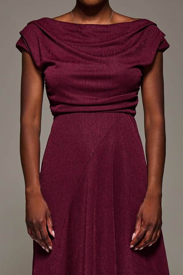 Jolie Moi Jolie Moi Women's Draped Jersey Cowl Neck Midi Dress in Burgundy - 3