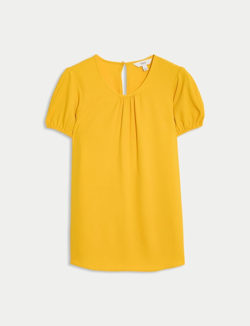 Marks & Spencer M&S Round Neck Puff Sleeve Top Saffron