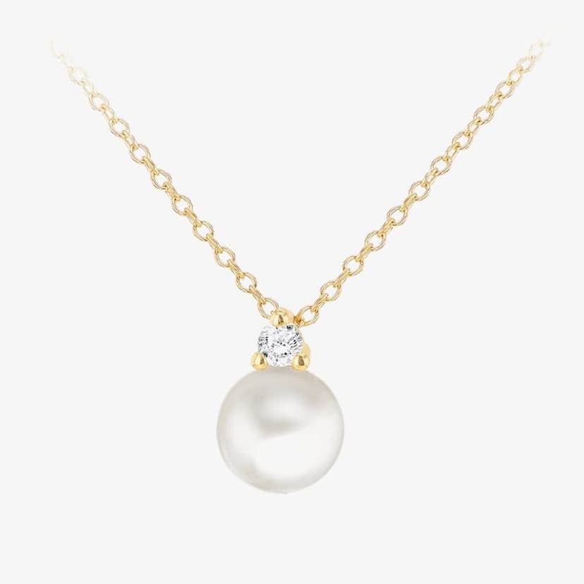 T.H.Baker T.H.Baker Women's 9ct Yellow Gold Pearl & Cubic Zirconia Necklace 1.13.7604 - 1