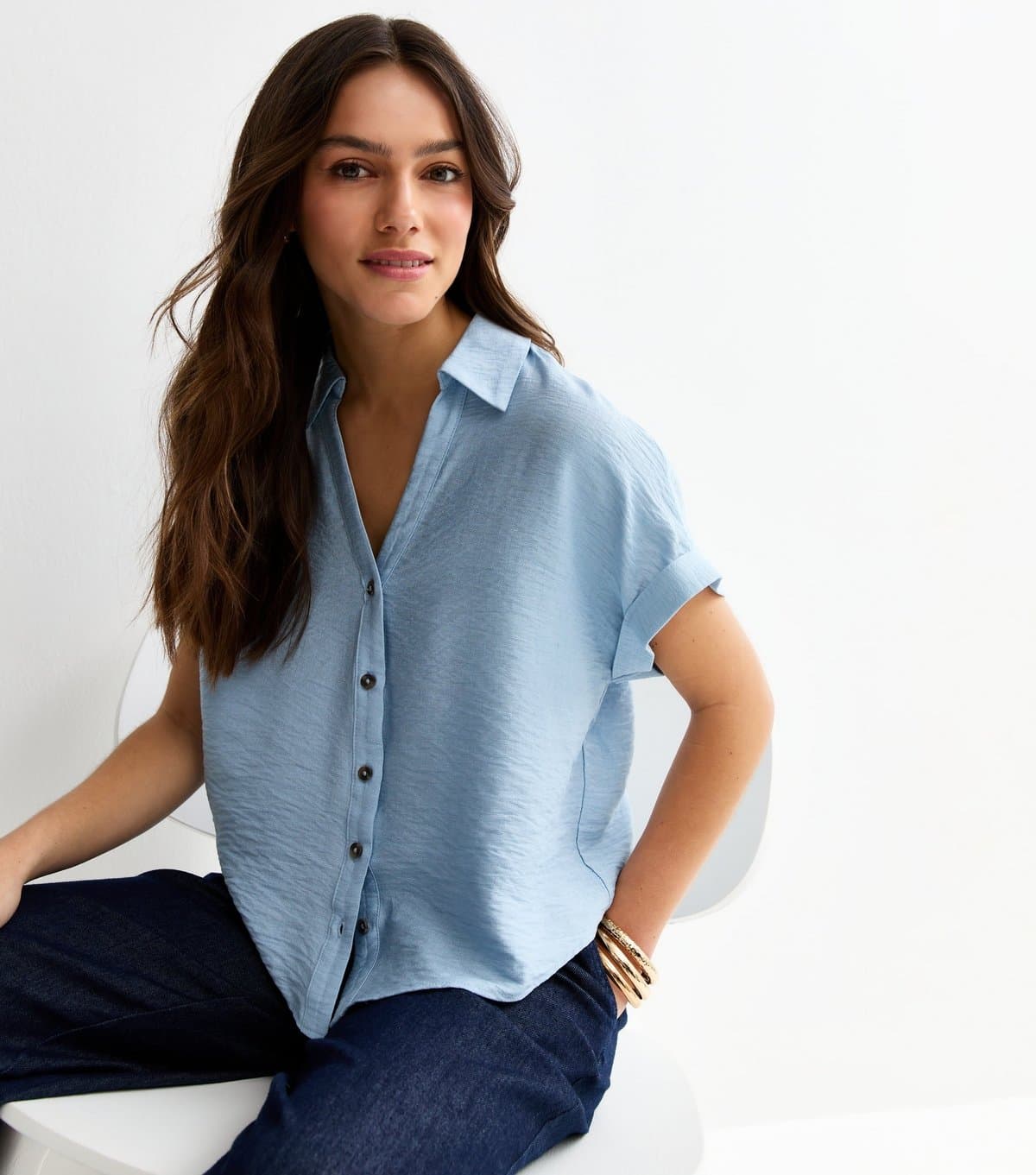 New Look Women's Petite Blue Short Sleeve Shirt New Look