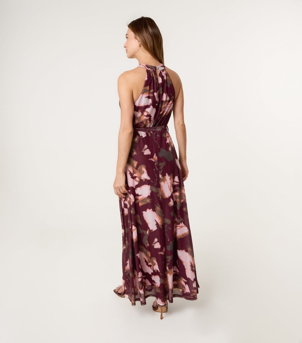 Blue Vanilla Women's Burgundy Floral Print Mesh Halterneck Maxi Dress Blue Vanilla New Look - 4