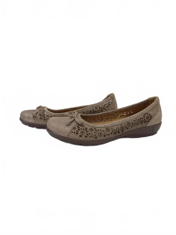 Hotter Hotter Shoes Flat Wide Fit UK 4.5 Womens Gold Shimmer Leather Low Heel Ballerina
