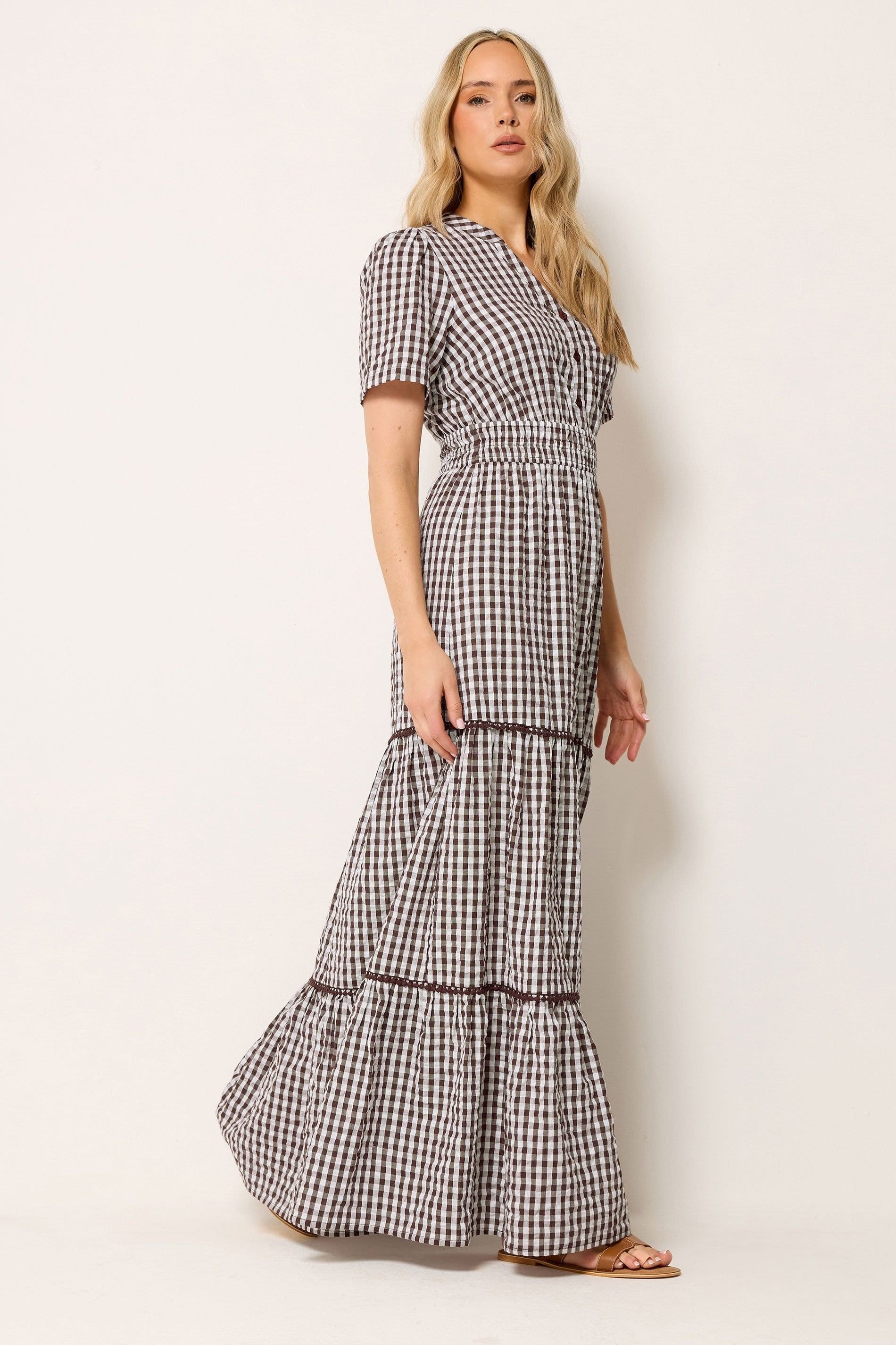 Long Tall Sally Chocolate Gingham Cotton Maxi Dress