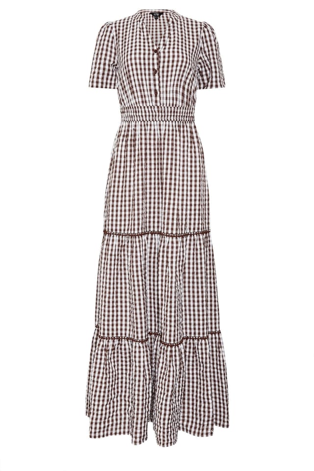 Long Tall Sally Long Tall Sally Women's Tall Gingham Cotton Maxi Dress in Chocolate - 2
