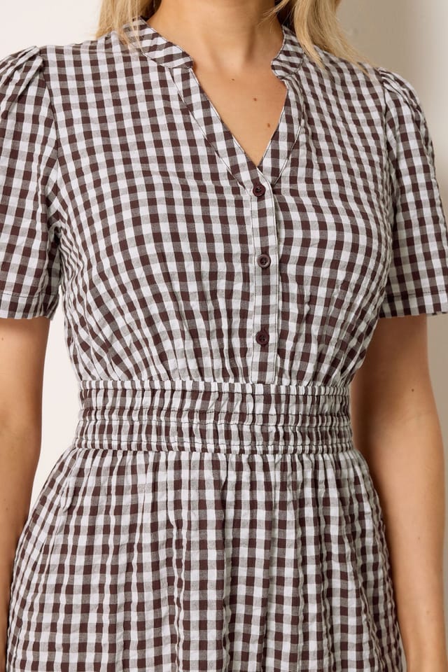 Long Tall Sally Long Tall Sally Women's Tall Gingham Cotton Maxi Dress in Chocolate - 3