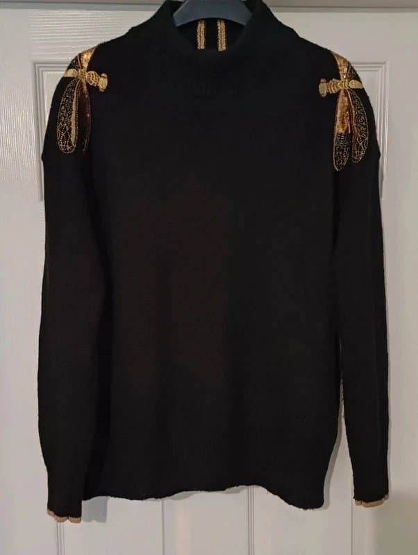 Joules Joules Elise Black Embellished Luxe Jumper - size 18