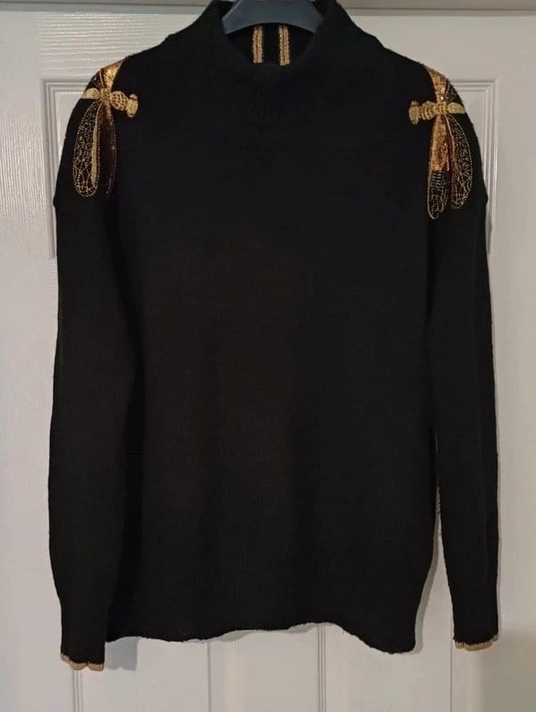 Joules Black Embellished Luxe Jumper - Size 18