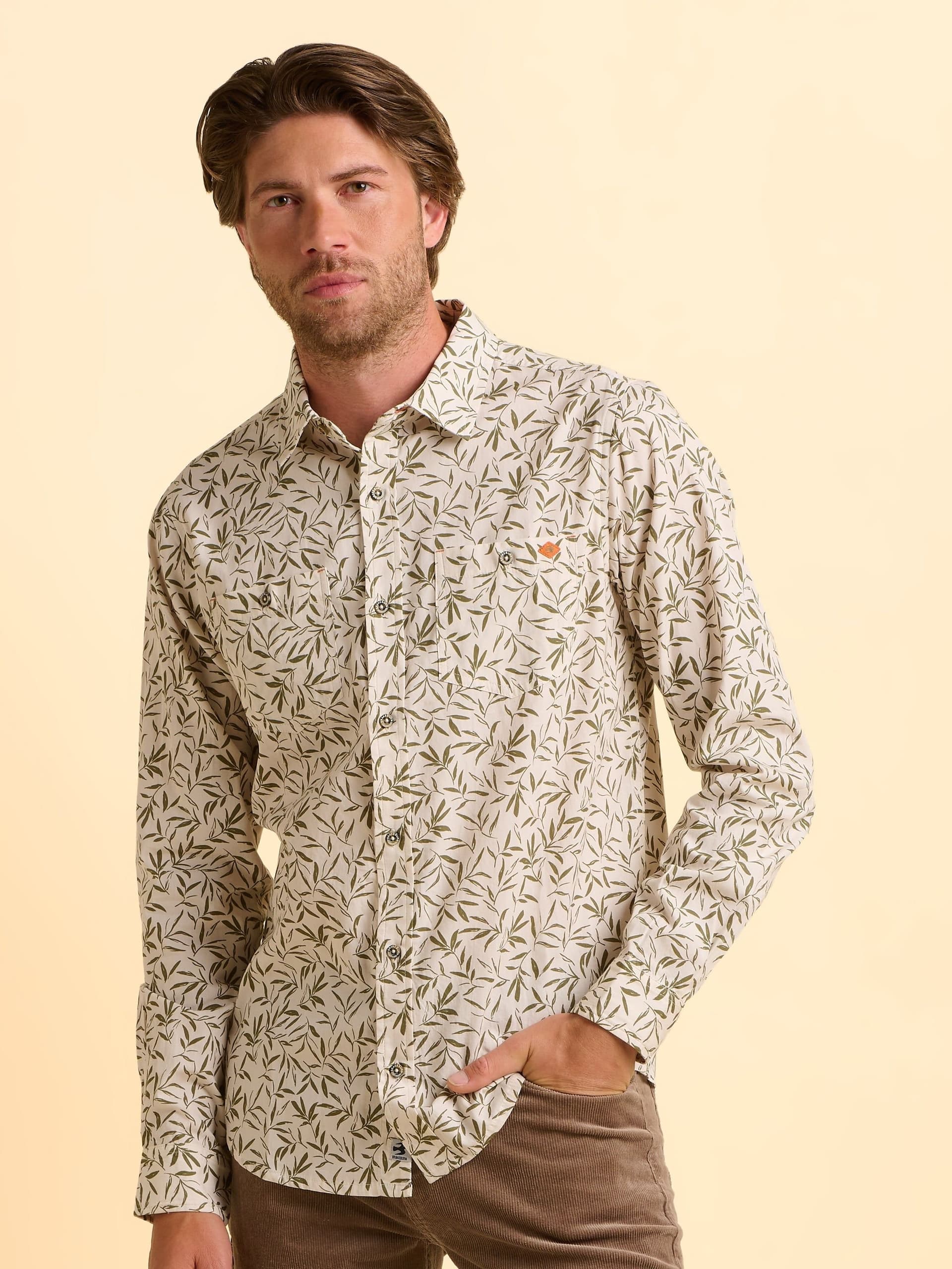 Brakeburn Brakeburn Men's Bexwell Cream Leaf Print Shirt