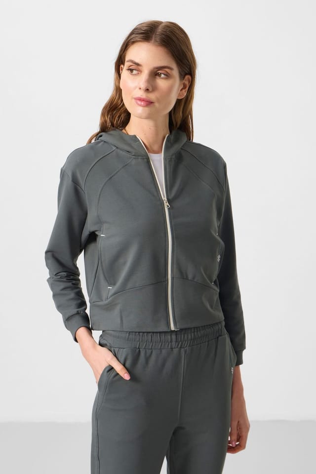 Tommy Life Tommy Life Women's Oversized Hooded Zip Sweatshirt & Pants Set in Charcoal - 2