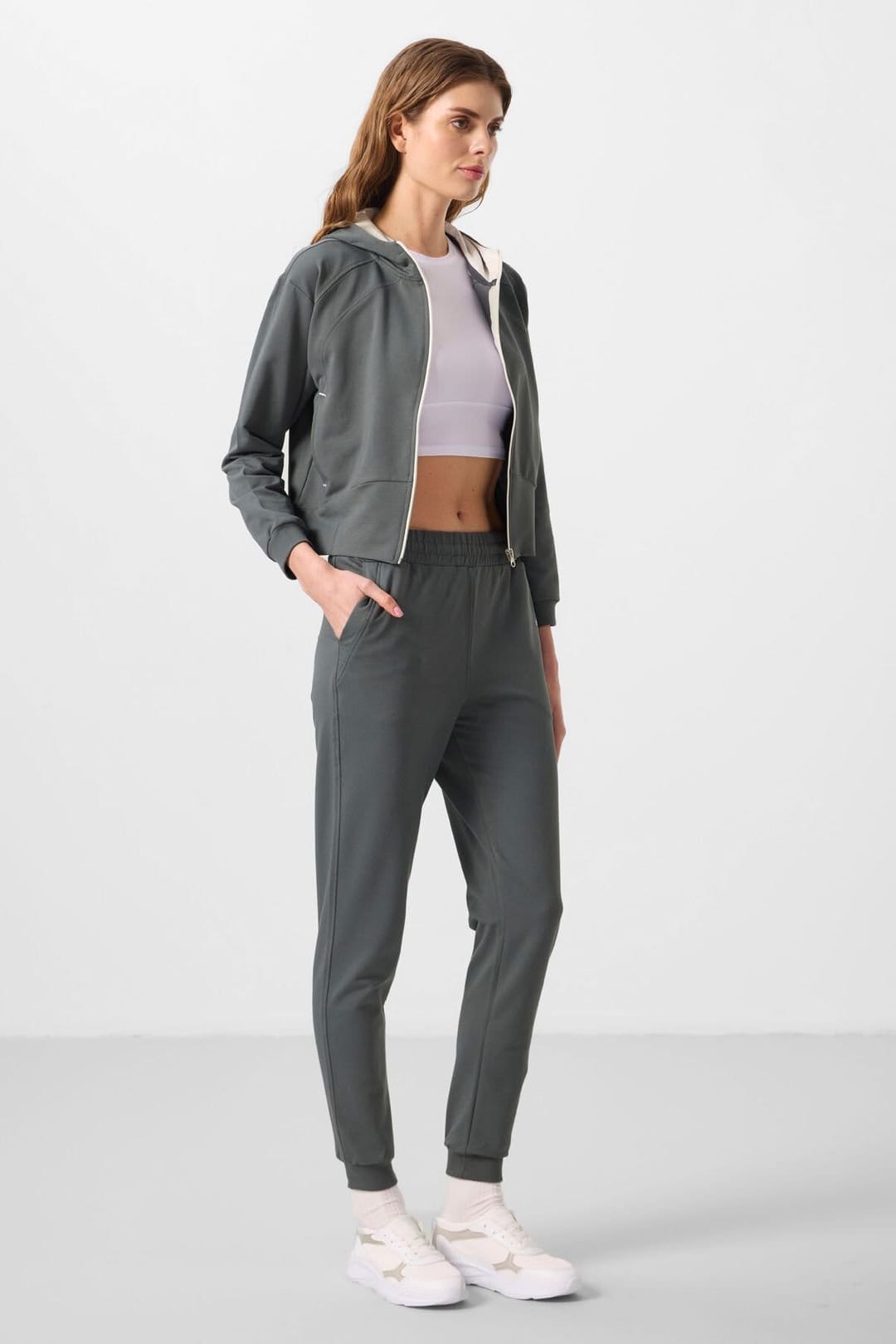Tommy Life Tommy Life Women's Oversized Hooded Zip Sweatshirt & Pants Set in Charcoal - 4