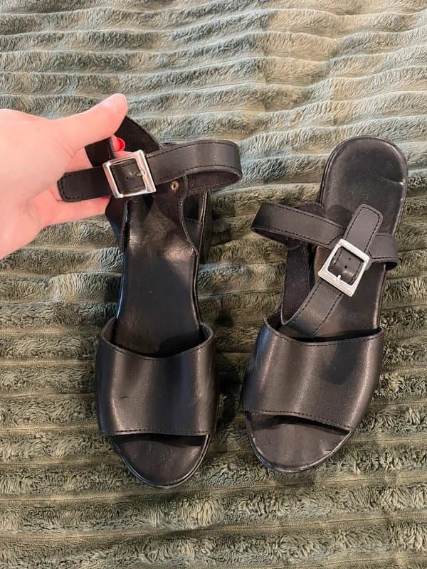 Topshop Black silver buckle adjustable straps strappy block heel kitten chunky heel sandals