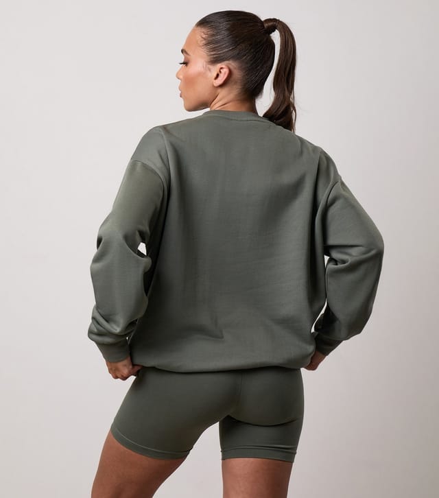 Gym King Women's Light Khaki Logo Embroidered Oversized Crew Neck Sweatshirt Gym King New Look - 3