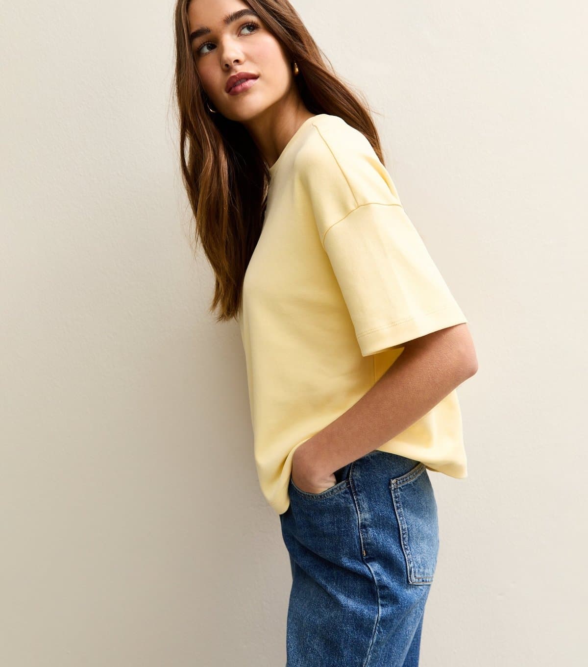 New Look Women's Premium Light Yellow Heavyweight Cotton Boxy T-Shirt New Look