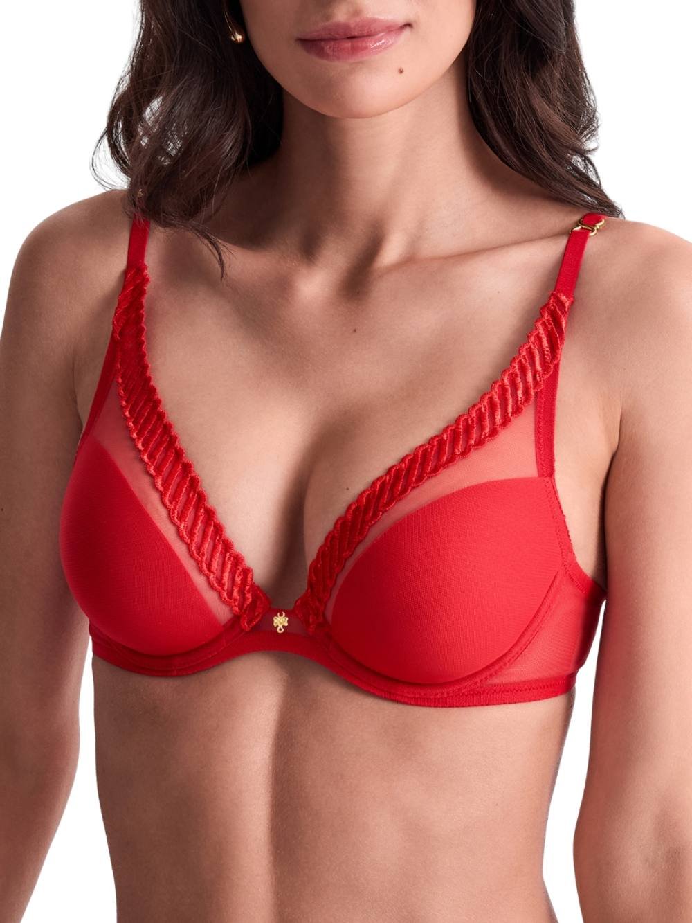 Aubade Aubade Women's Sheer Emotion Triangle Plunge Bra in Red - 3