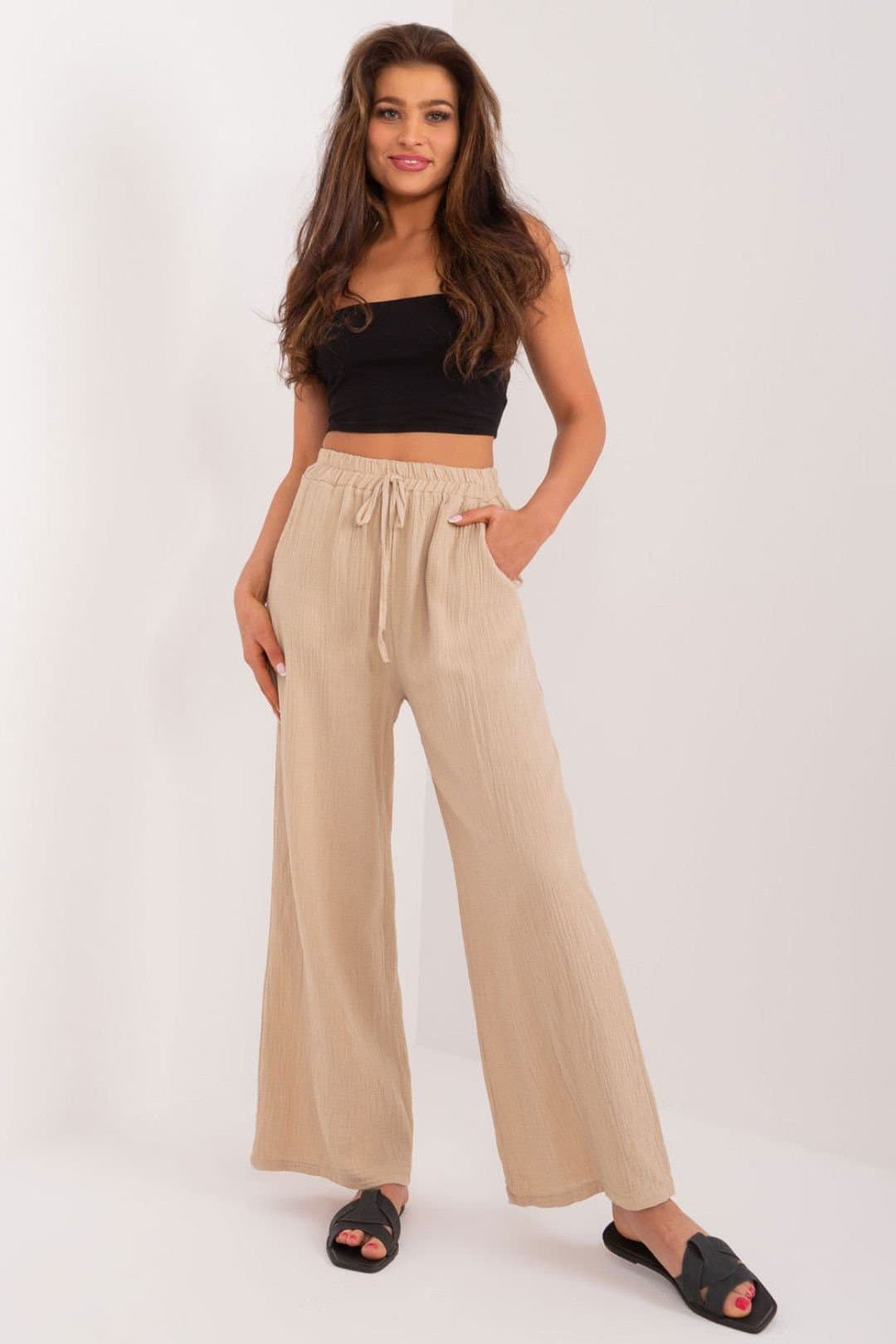 Love Lace Love Lace Beige Polyester High Rise Straight Pants