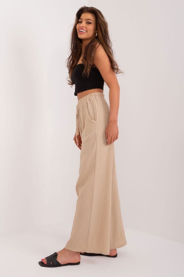 Love Lace Love Lace Women's High Rise Straight Polyester Pants in Beige - 2