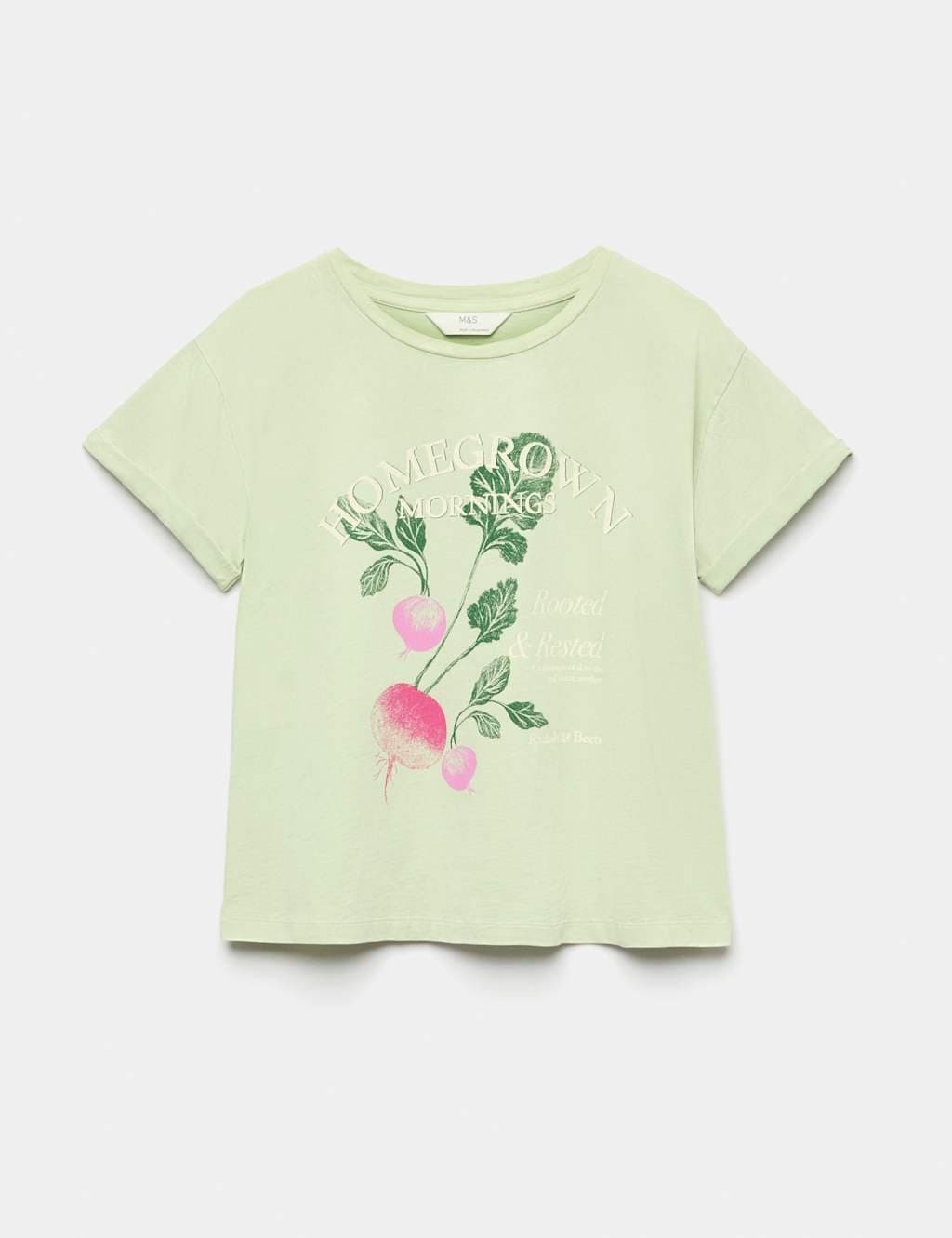 Marks & Spencer M&S Jersey Washed Graphic Pyjama Top Pistachio