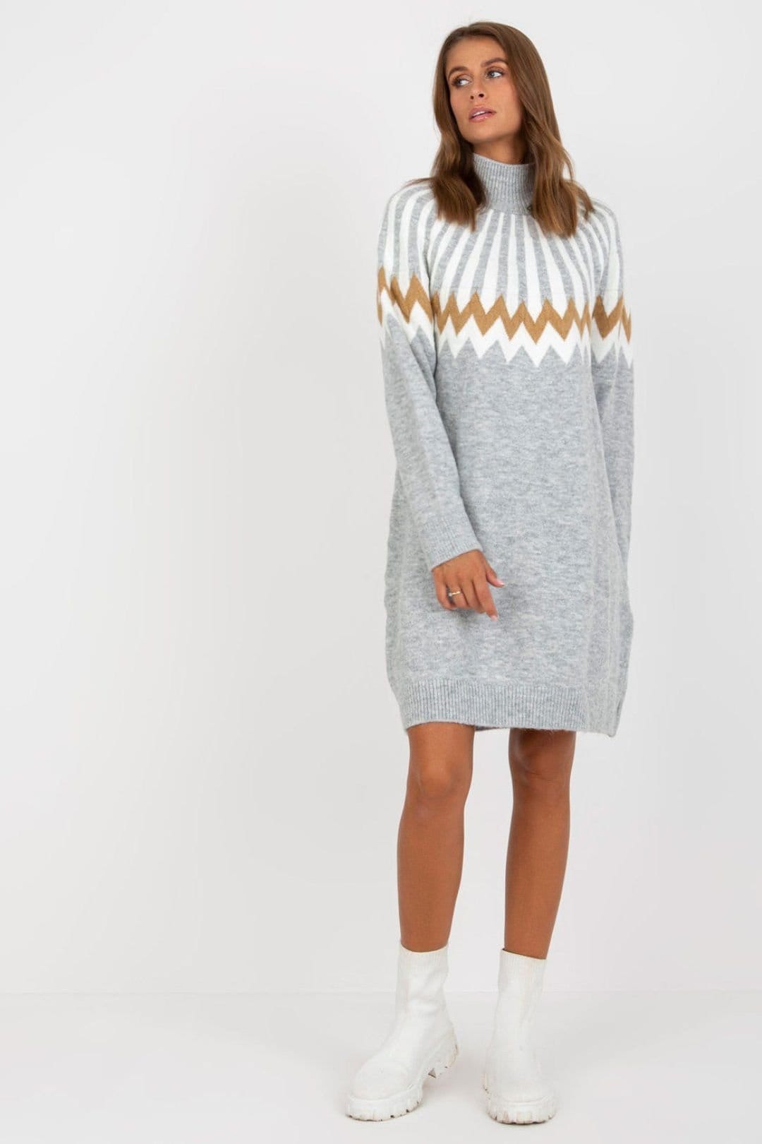 Love Lace Grey Knit Turtleneck Midi Dress