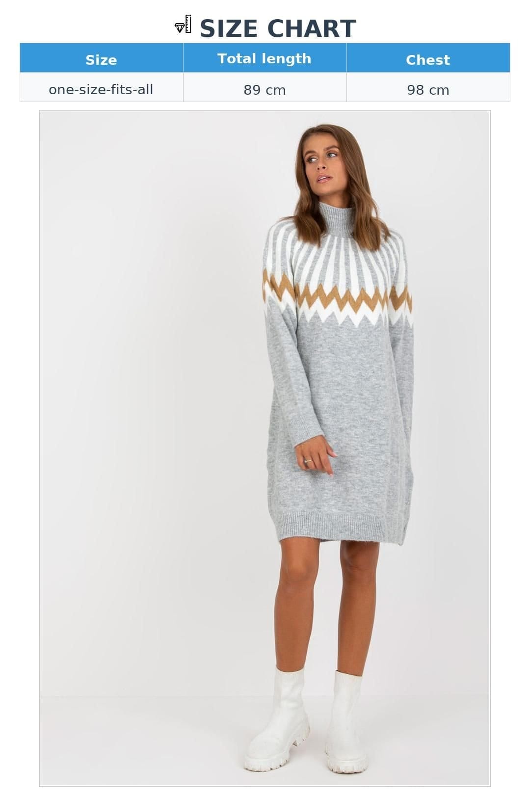 Love Lace Love Lace Women's Geometric Knit Turtleneck Long Sleeve Dress Style 170361 in Grey - 4
