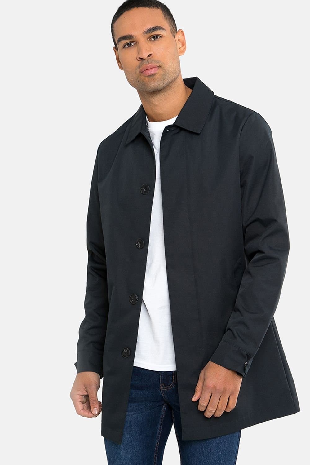 Threadbare Threadbare Men's 'Gretna' Showerproof Longline Tailored Mac in Navy