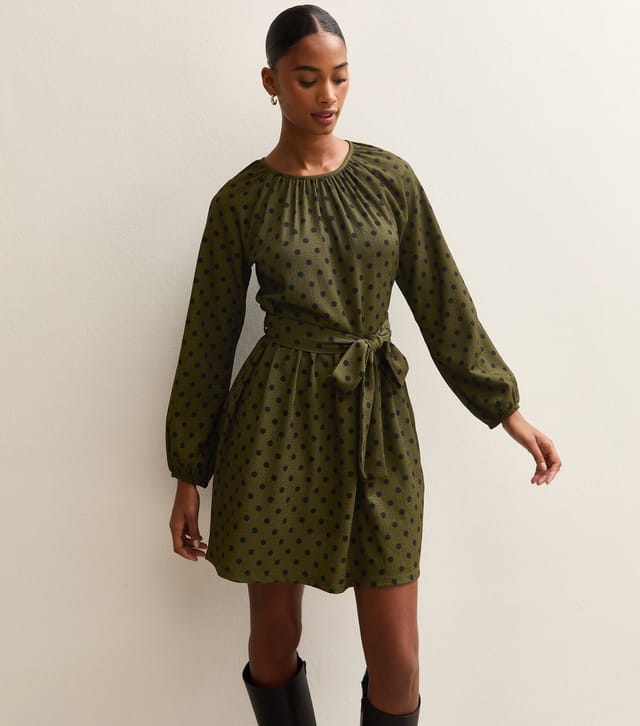 New Look Women's Green Polka Dot Print Belted Mini Dress New Look - 2