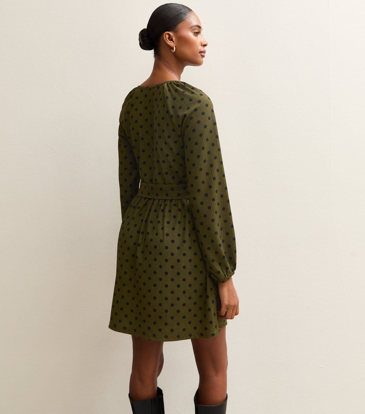 New Look Women's Green Polka Dot Print Belted Mini Dress New Look - 4