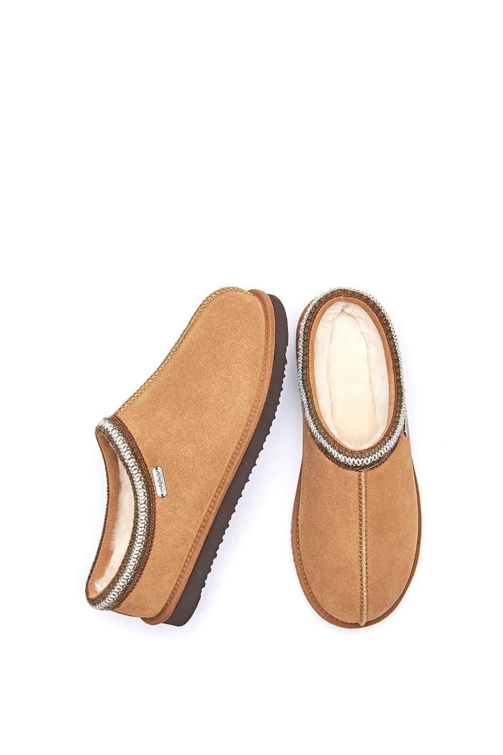 Moshulu Moshulu Men's 'Seathorn' Leather Sheepskin Mule Slippers in Tan