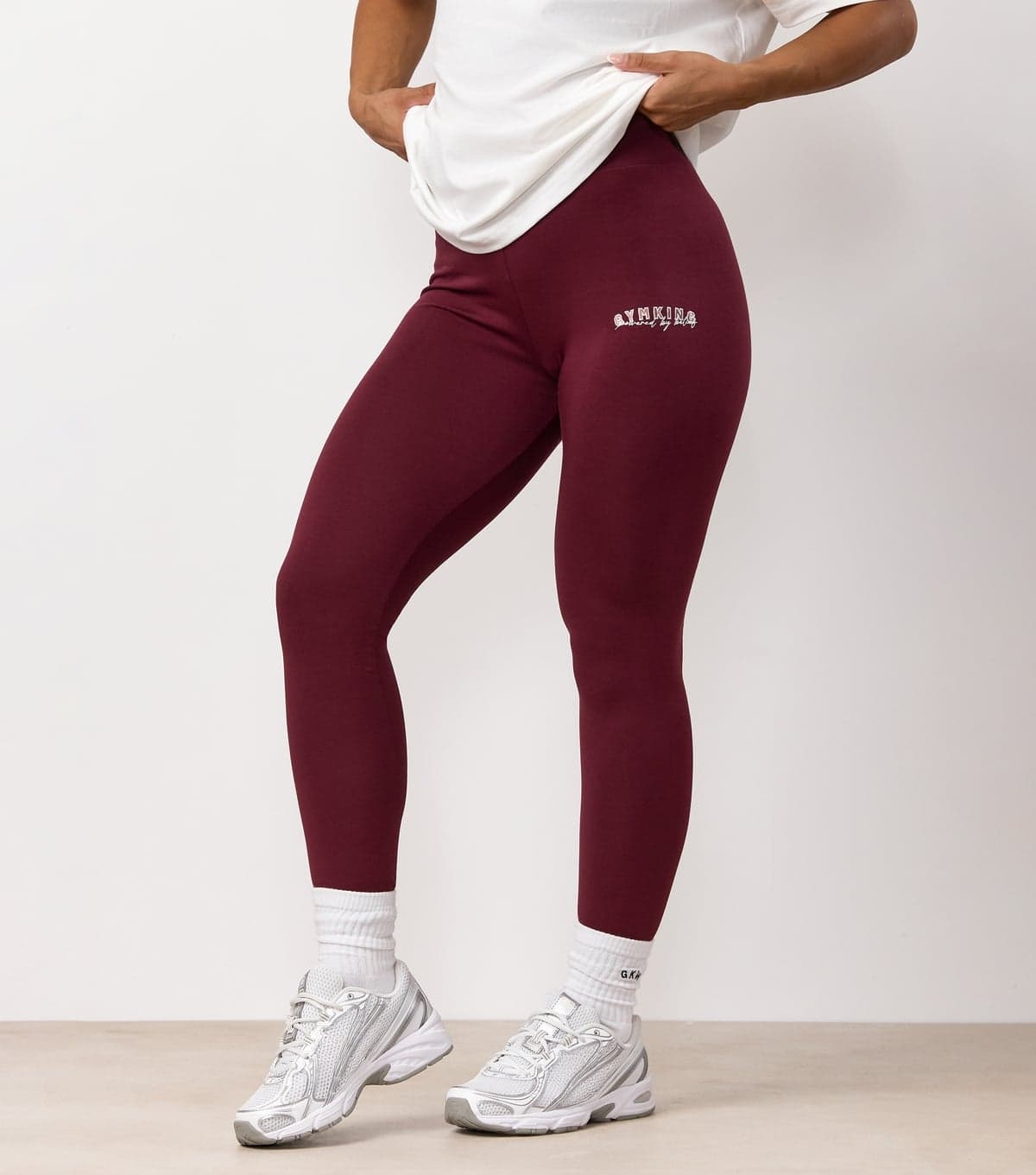 Gym King Women's Burgundy Powered By Belief Jersey Leggings Gym King New Look