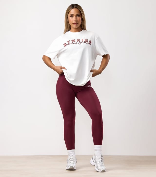 Gym King Women's Burgundy Powered By Belief Jersey Leggings Gym King New Look - 2