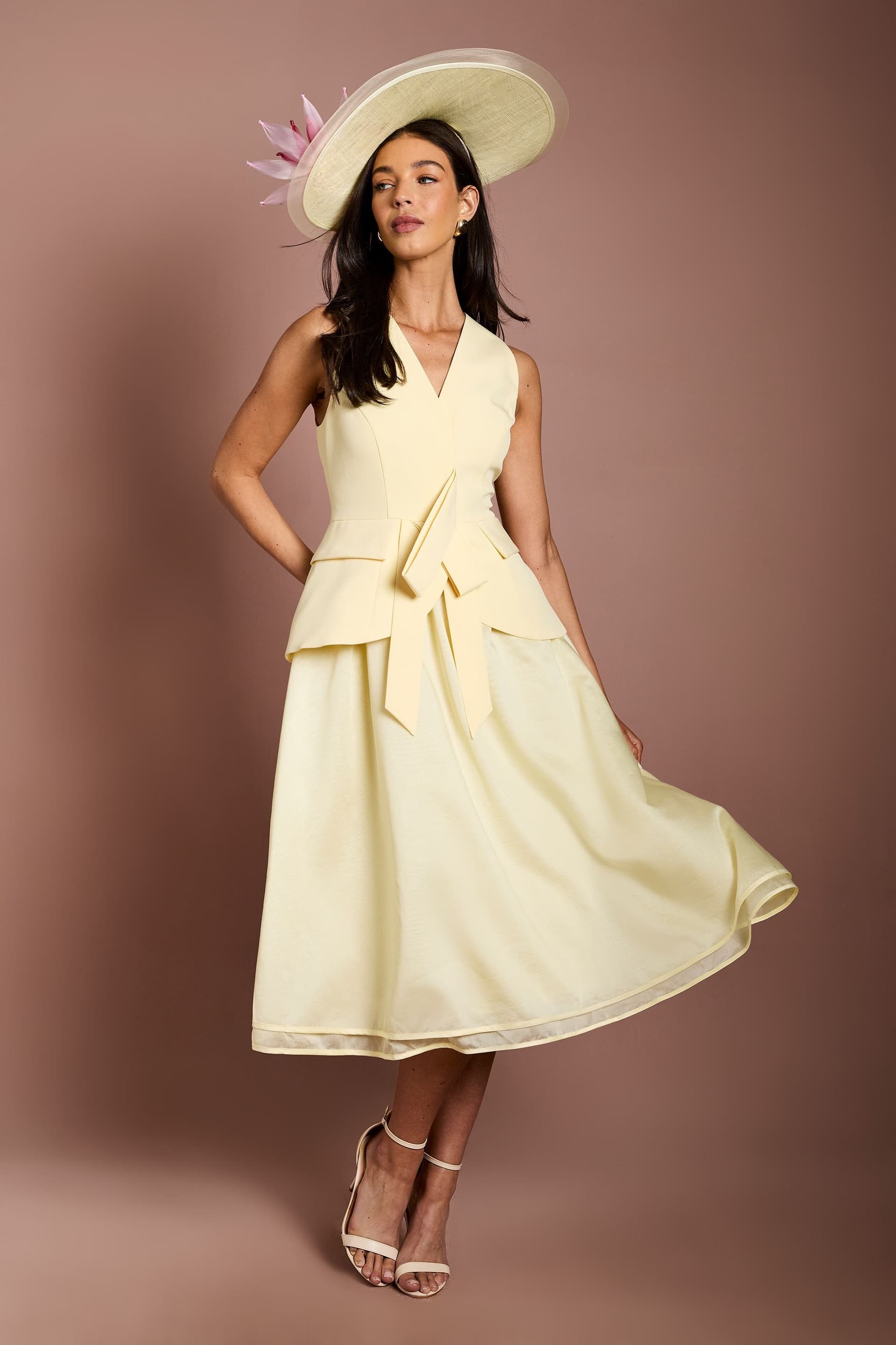 Coast Coast Women's Lisa Tan Bow Detail Crepe Waistcoat Midi Dress in Yellow