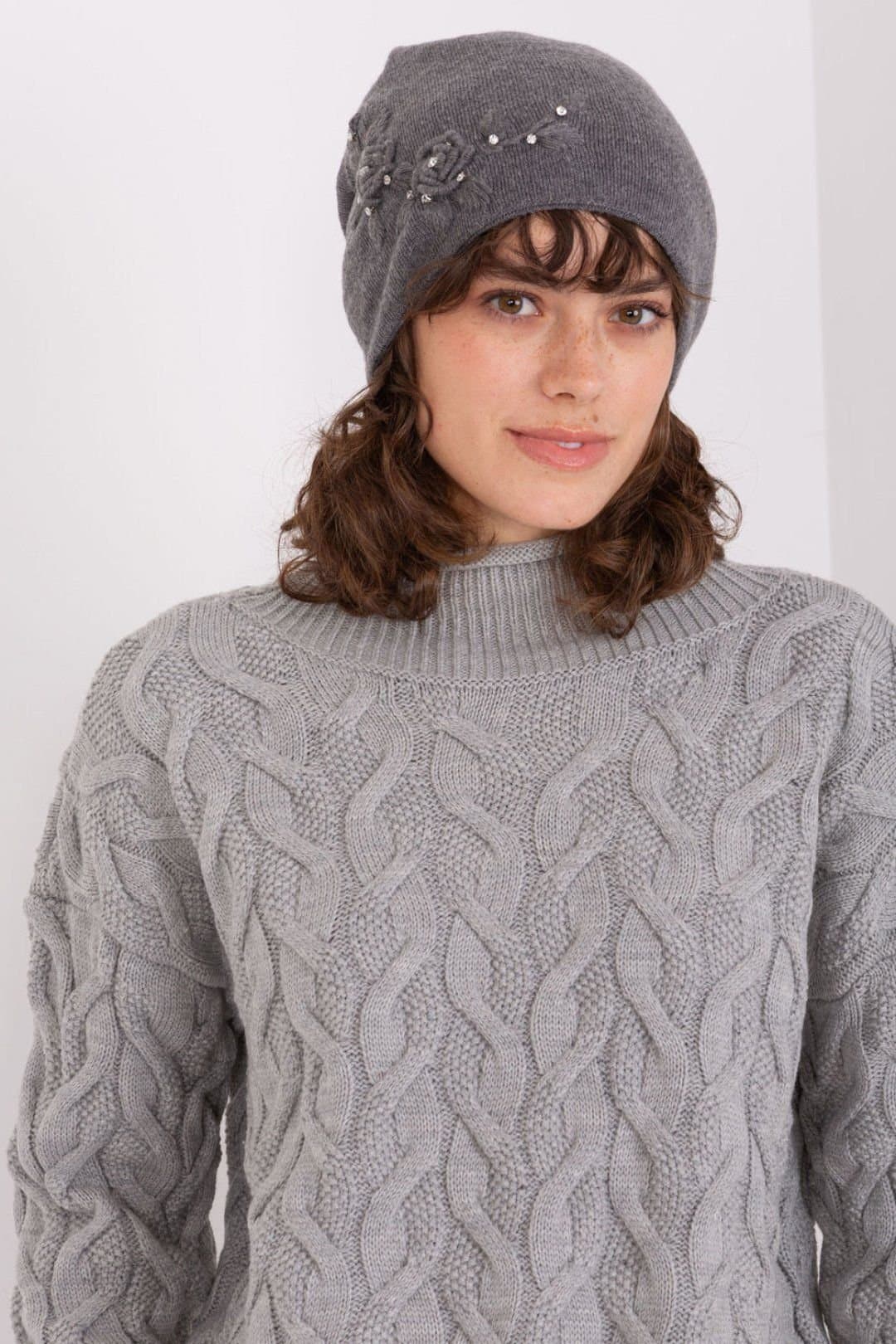 Love Lace Love Lace Grey Warm Smooth Knit Winter Hat with Applique Trim