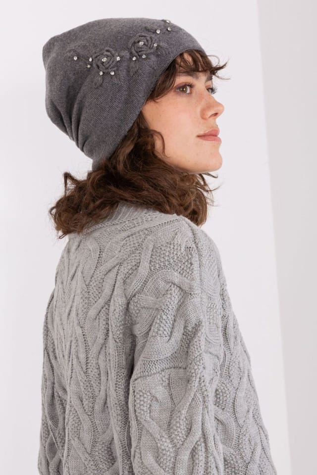 Love Lace Love Lace Women's Warm Smooth Knit Winter Hat with Decorative Side Applique Trim in Grey - 2