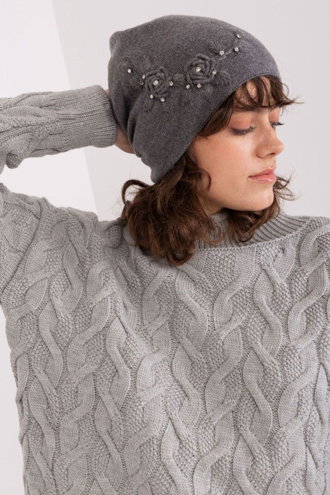 Love Lace Love Lace Women's Warm Smooth Knit Winter Hat with Decorative Side Applique Trim in Grey - 4