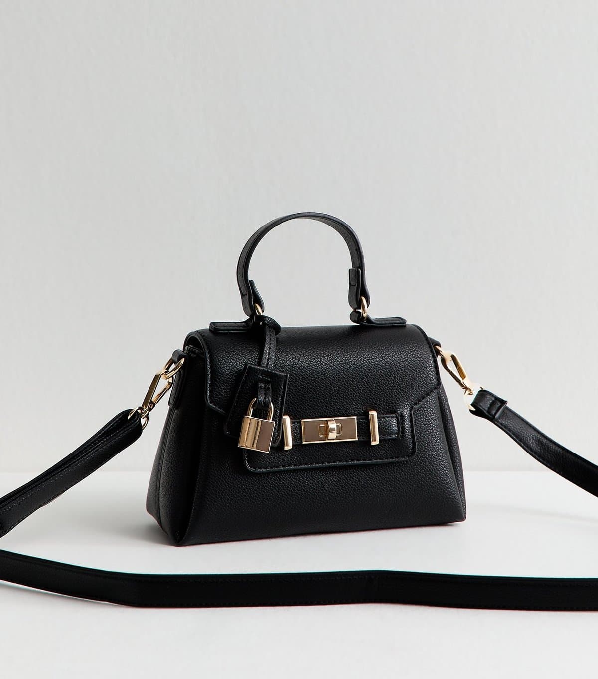 New Look New Look Black Mini Faux Leather Turn Lock Crossbody Bag