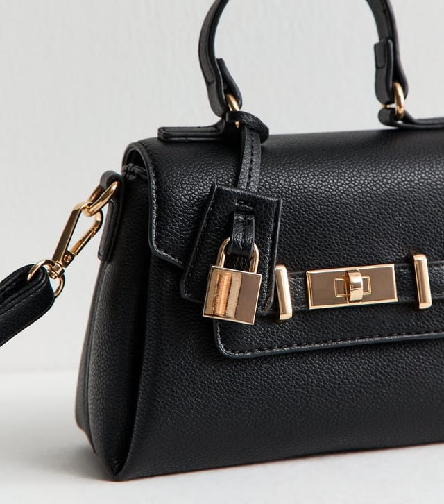 New Look Black Mini Faux Leather Turn Lock Crossbody Bag Vegan New Look - 3