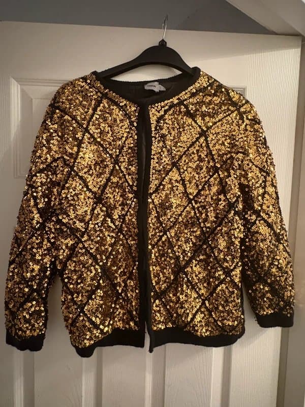 ASOS Gold and black harlequin sequin sequinned cardigan jacket asos medium (size 10) vintage style