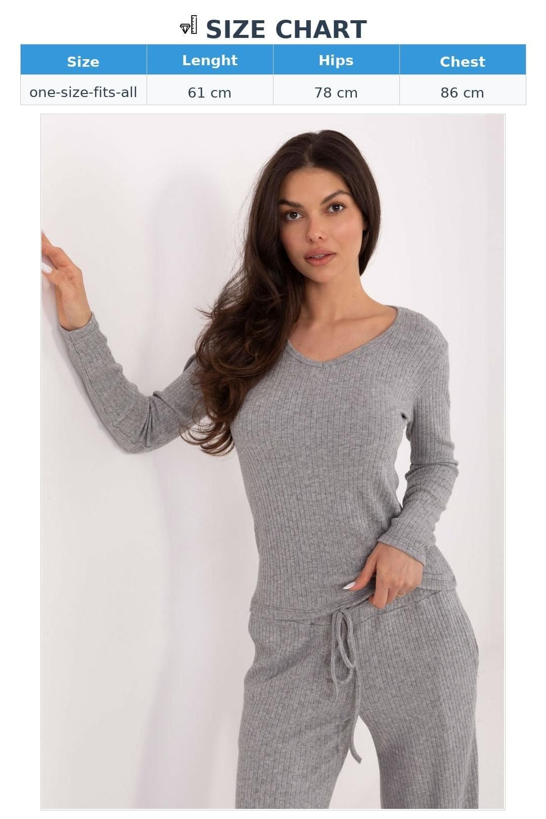 Love Lace Love Lace Women's Ribbed V Neck Casual Viscose Sweater Style 221374 in Grey - 4