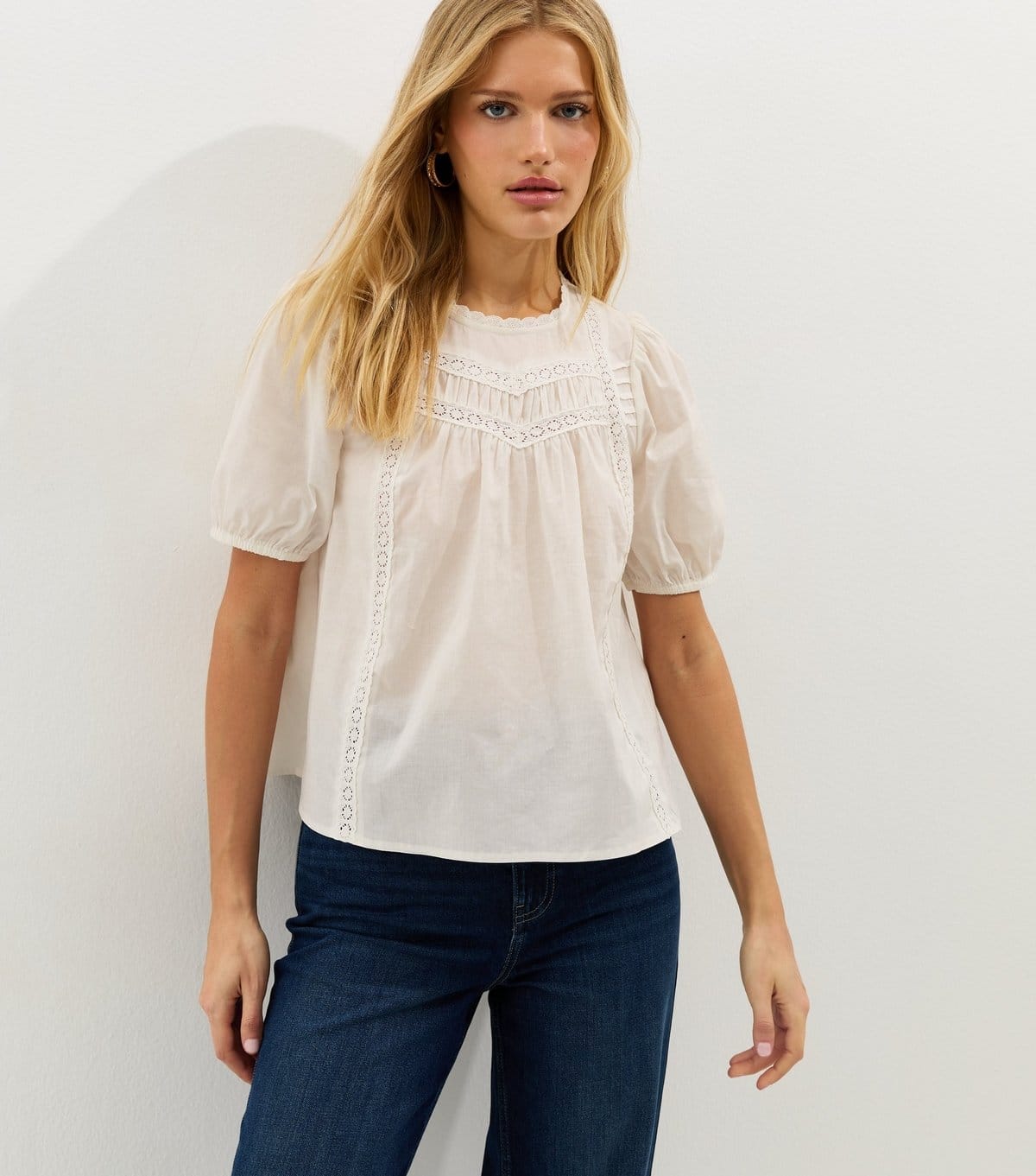 New Look White Trimmed Blouse