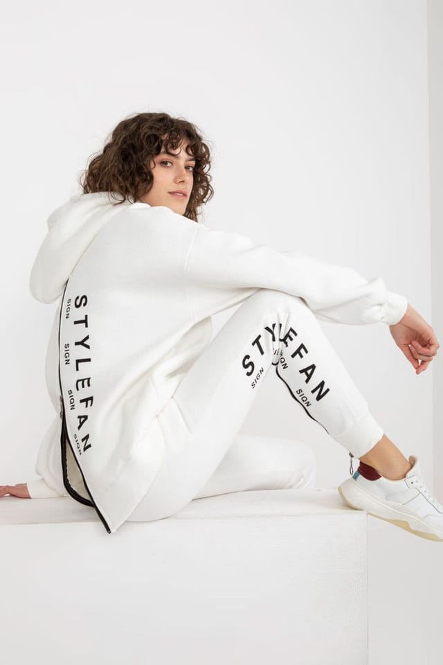 Love Lace Love Lace Women's Hooded Sweatshirt & Zipped Pants Set in White - 3