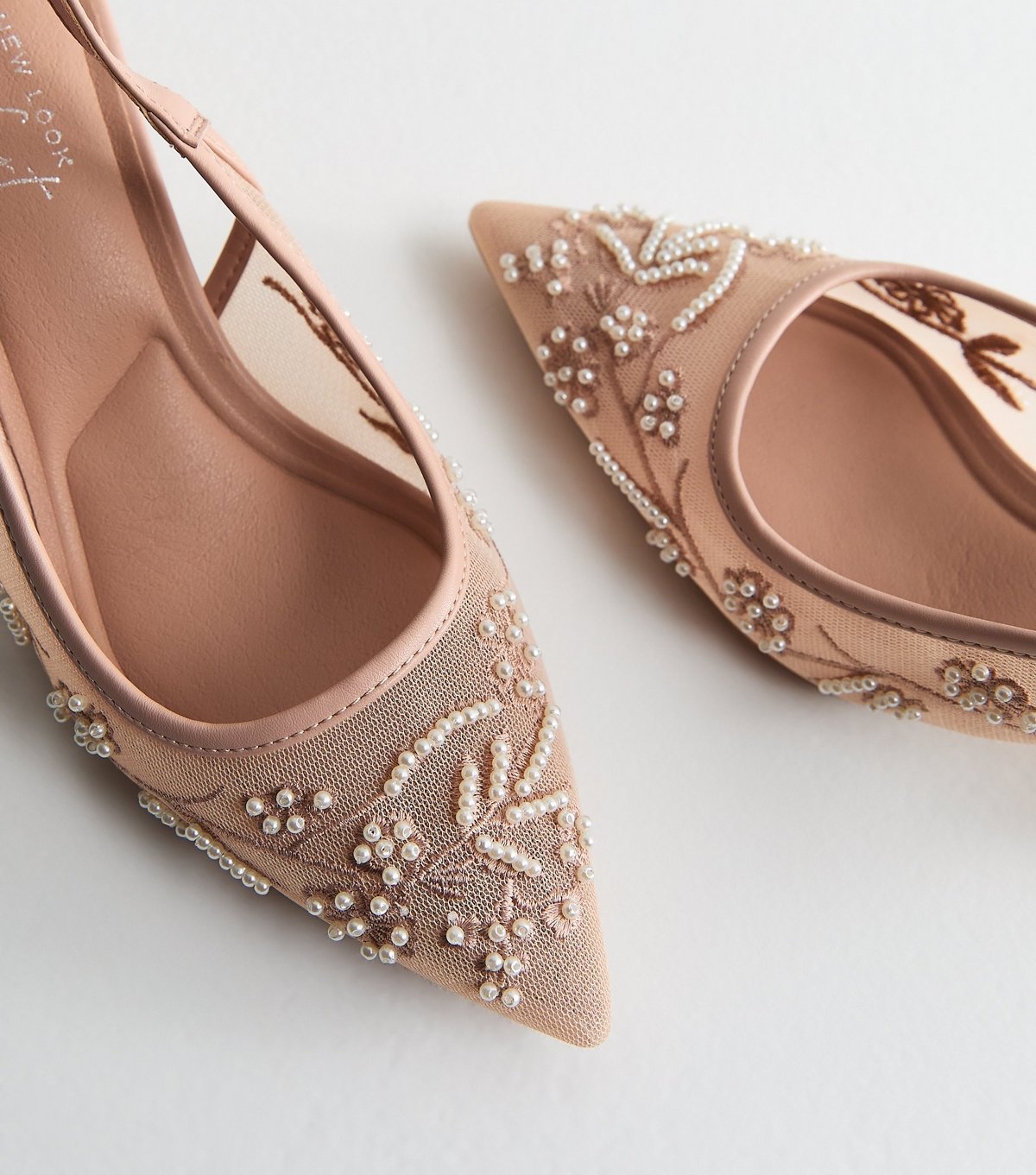 New Look Women's Pink Tapestry Embroidered Slingback Court Shoes Vegan New Look - 3