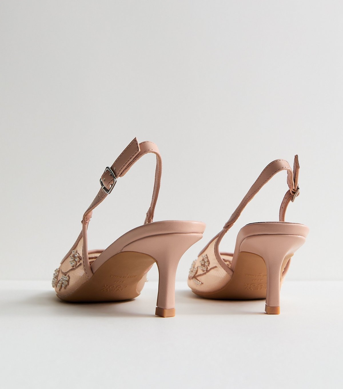 New Look Women's Pink Tapestry Embroidered Slingback Court Shoes Vegan New Look - 4